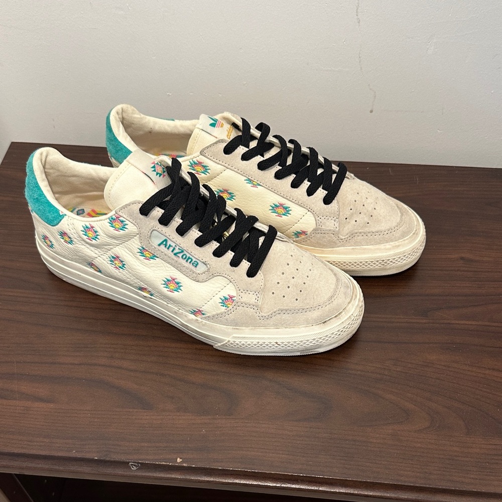 adidas Continental Vulc Sneaker - Cream with Teal and Multicolor Embroidery - Picture 2 of 9